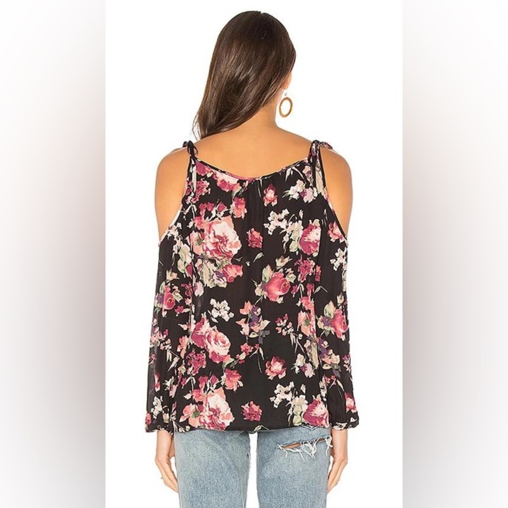 Joie Jilette Long Sleeve Floral Print Silk Cold Shoulder Top in Cavier Size XS - Picture 3 of 11